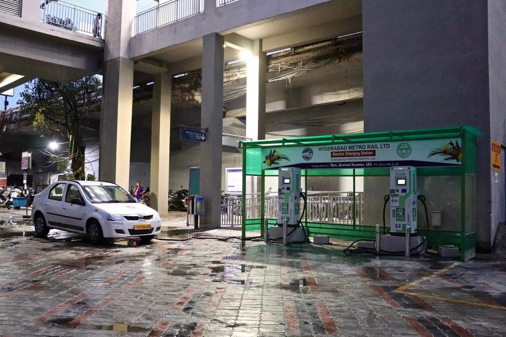 An electric car at a charging station